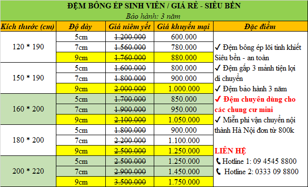 Đệm bông ép sinh viên
